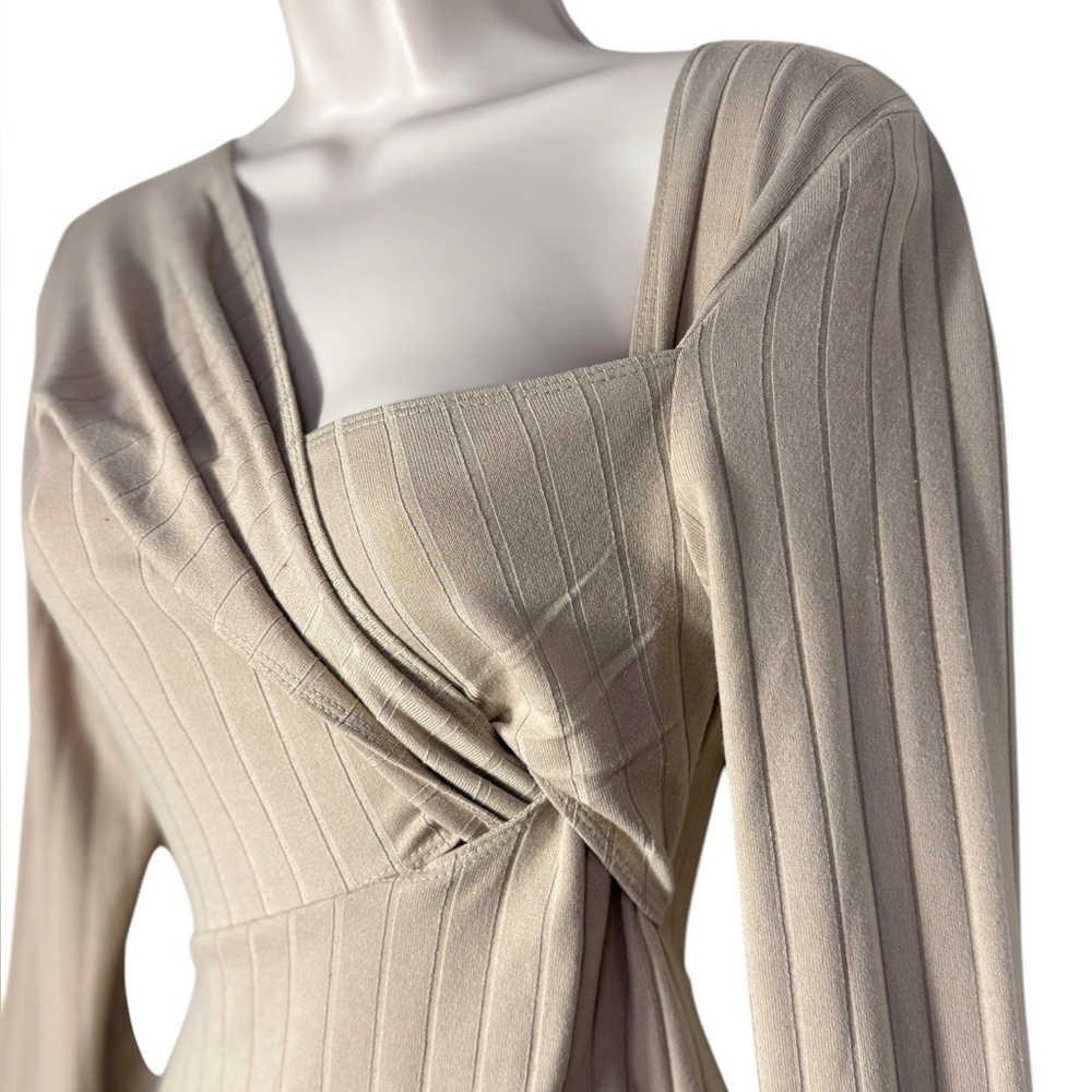 Astr The Label Twist Front Long Sleeve Midi Oatmeal Small Anthropologie - Picture 4 of 12